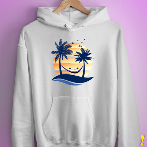 Nonbinary Pride Hammock Summer Beach Sunset Hoodie - White